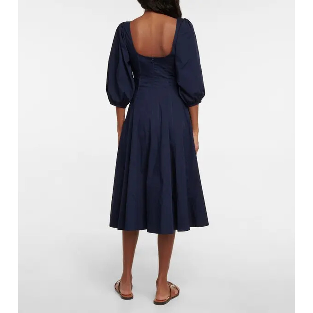 Staud Swells Puff Sleeve Poplin Midi Dress - 2 - Black - Picture 3 of 8